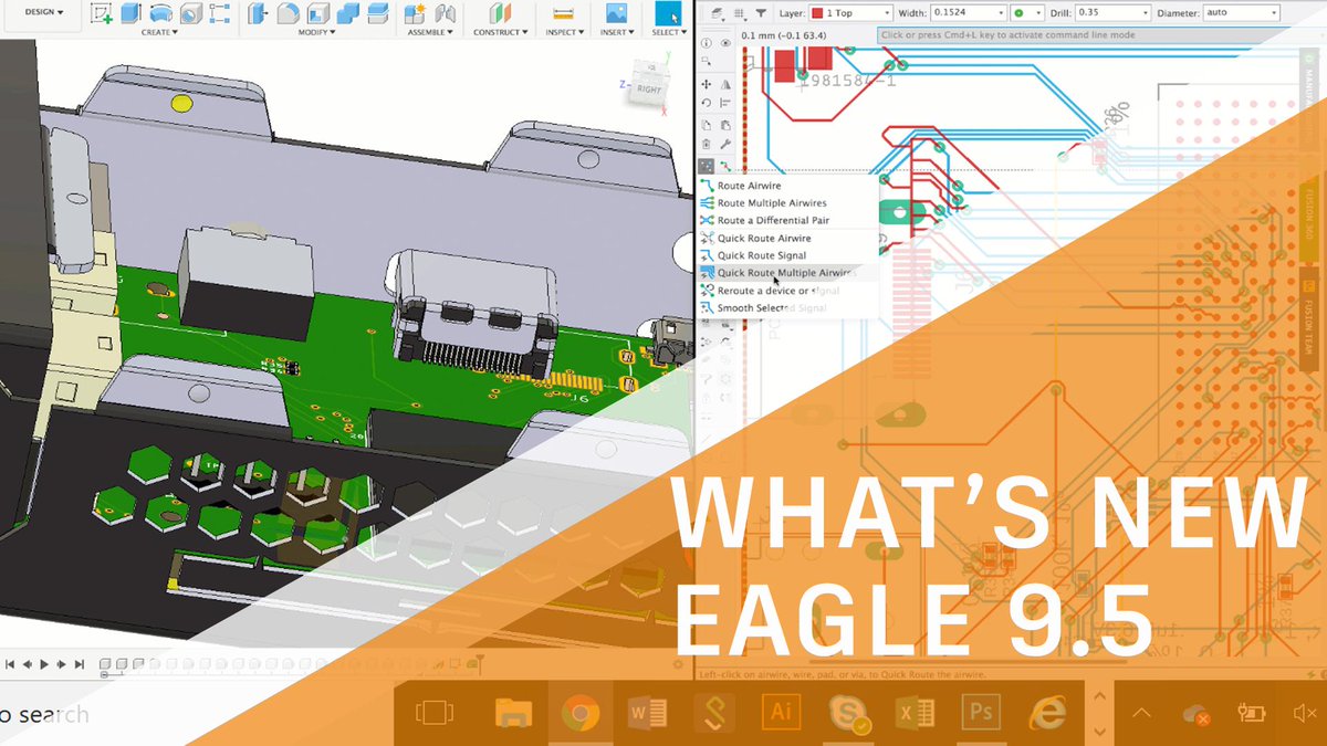 ADSKEAGLE's tweet photo. Watch the What's New in Autodesk EAGLE v9.5 recorded live session now on demand! See how Shared Managed Libraries, Persistent Groups, ReRoute Command can speed up your #PCBdesign workflow! https://t.co/REgDmT5Dy7

We're at #PCBWest2019 #PCBWest #PCBdesigntools https://t.co/4LZt10TapJ