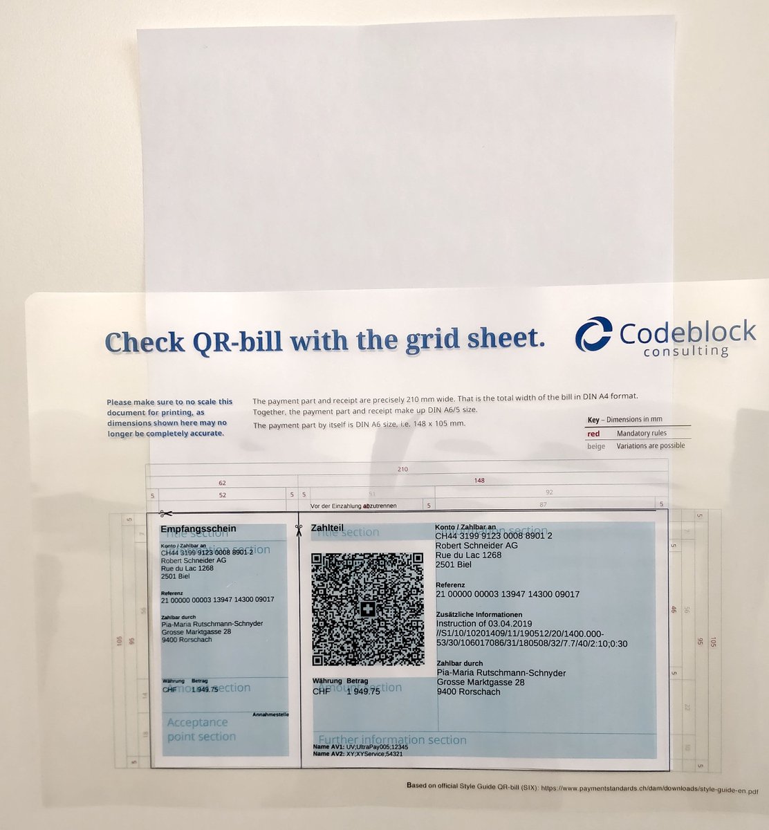 codeblock_gmbh's tweet image. Das Layout von gedruckten #QRRechnungen mit dem Rasterblatt (der @sixgroup) überprüfen. Denn beim Druck kann es zu ungewollten Skalierungsproblemen kommen, welche leicht zu übersehen sind.

Für ein kostenloses Folien-Exemplar uns einfach anschreiben!

buff.ly/2ZVz0tz