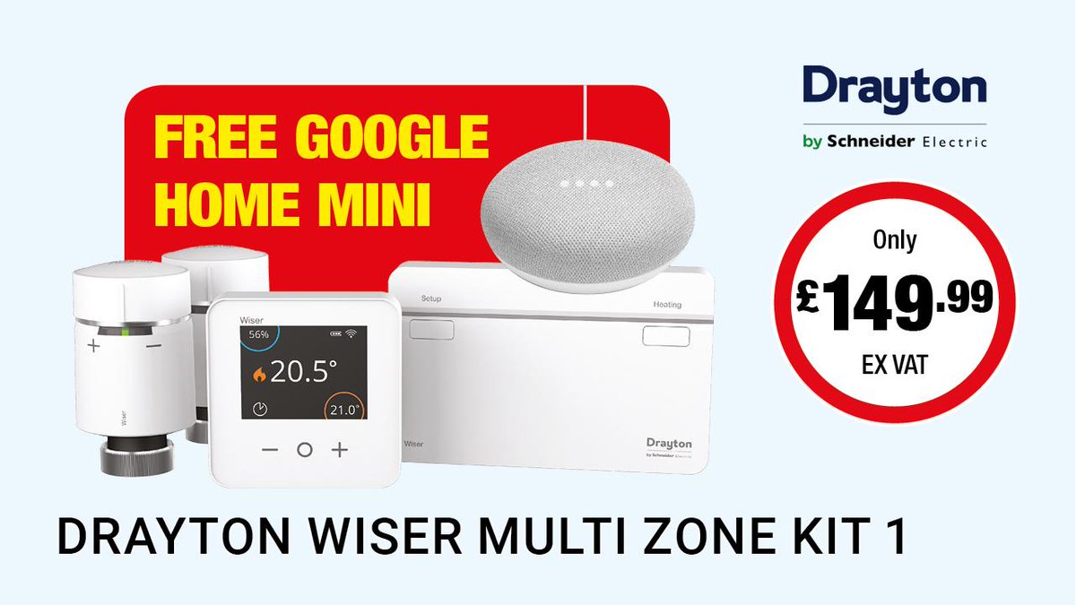 CityPlumbingUK's tweet photo. Get this @DraytonHome Multi Zone Kit 1 for only π Β£149.99 π Ex VAT AND get a free Google Home Mini πhttps://t.co/ecaZ1X5lft #FreeGoogleMini #CityPlumbingDeals #DraytonWiser #SmartControls https://t.co/W2MPxXIUPd
