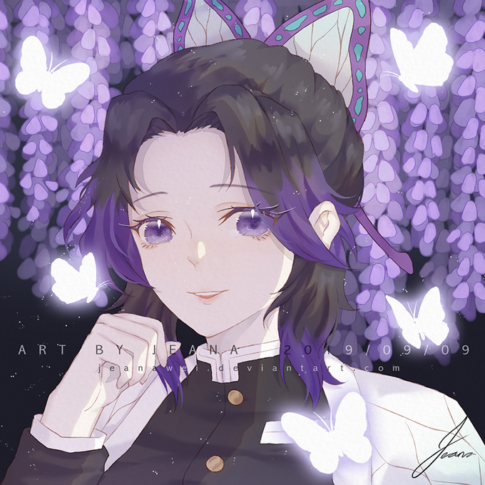 J e a n a 🌸 🔜 Twitchcon 6053さんがTwitterに投稿した胡蝶しのぶ(鬼滅の刃)のイラスト。