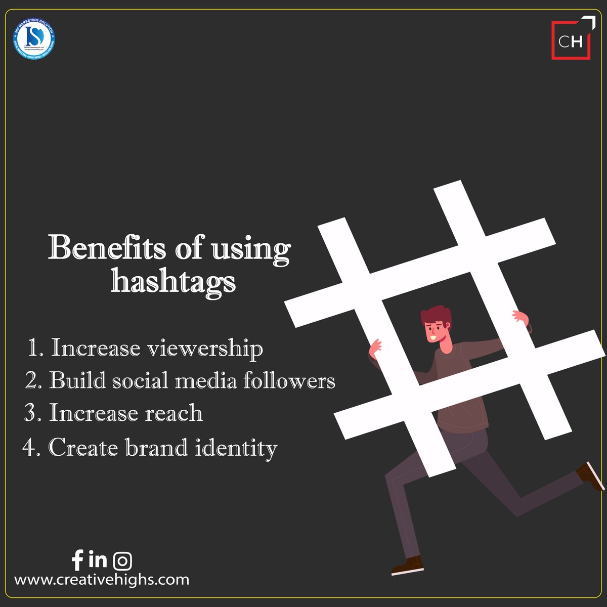 creative_highs's tweet photo. It might just seem to be a trendy symbol but using hashtags for a business is an effective way to grow an audience and increase your brand presence.
#creativehighs #CH #hashtagsbenefit #increasefollower #increaseyourreach #brandidentity #increaseengagement
https://t.co/FCZb1CgBBe https://t.co/m4k1dnE64d