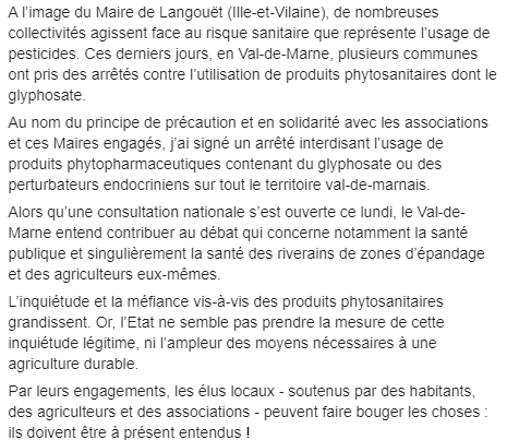 christianfavier's tweet photo. 🔴 Le Val-de-Marne, département sans glyphosate, c'est possible ! 🌿

J’ai signé ce jour un arrêté interdisant l’usage de produits phytopharmaceutiques contenant du glyphosate ou des perturbateurs endocriniens sur tout le territoire val-de-marnais. https://t.co/ljKF9r5NY3