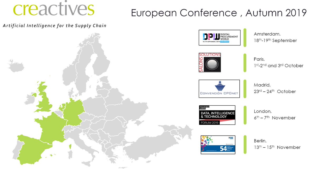 CreactivesSPA's tweet photo. We are looking forward to start our European Tour: 5 events in 3 months to meet the community of Procurement Leaders and present our solutions: #VirtualAssistants TSV and TAM 4
#digitaltransformation #procurementdigitization #artificialintelligence https://t.co/CHeZAAqxQI