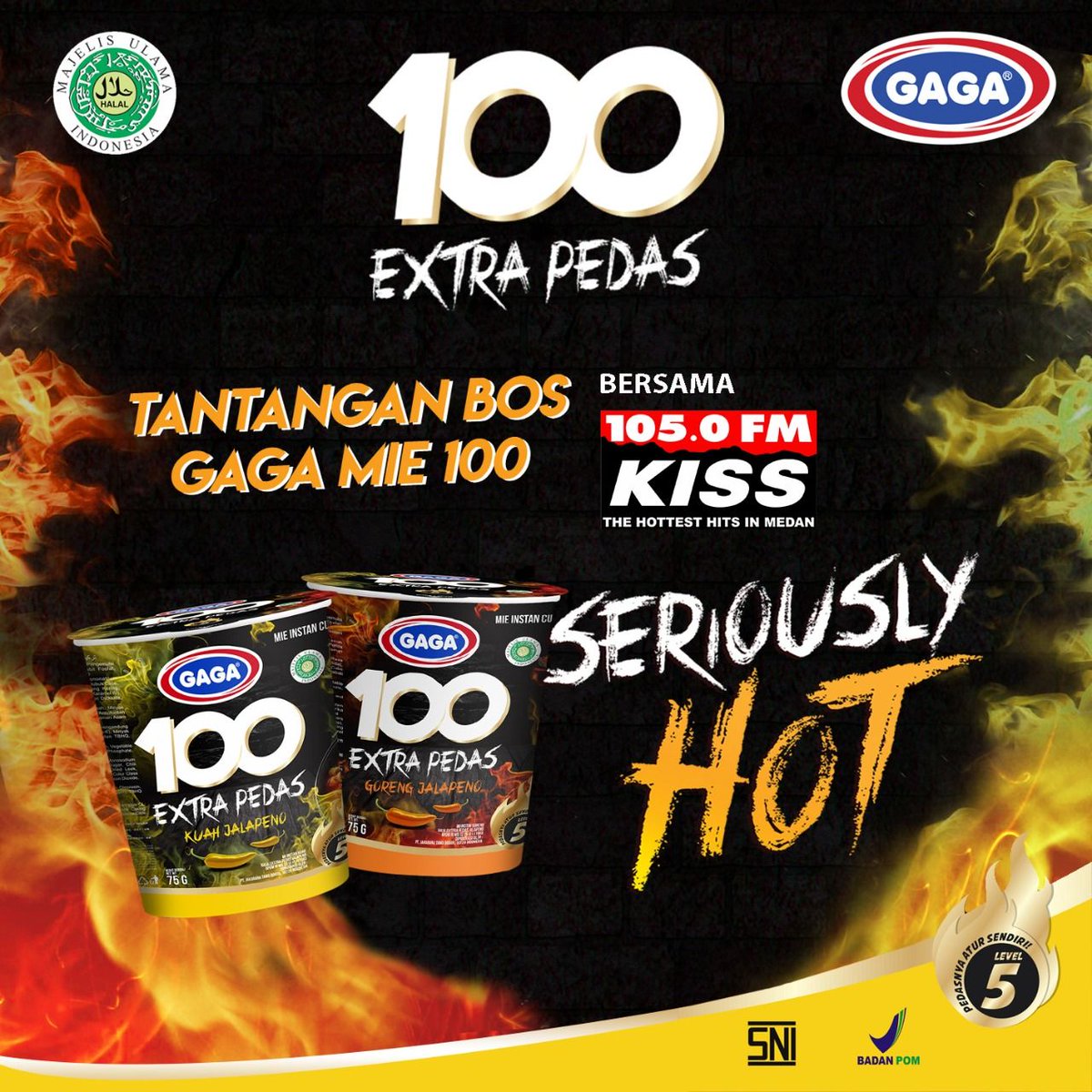 105kissfmmedan's tweet photo. Mau cari makanan enak tapi praktis? Mie Instant  kemasan cup yg pedasnya Seriously HOT! dgn cabe Jalapeno dari Mexico, dgn kepedasan level 5, trdiri dari 2 varian: GORENG JALAPENO &amp; KUAH JALAPENO yg bisa didapatkan di ALFAMART. Gaga 100 Extra Pedas, Seriously Hot!
#seriouslyhot https://t.co/9bfN2RDTwd
