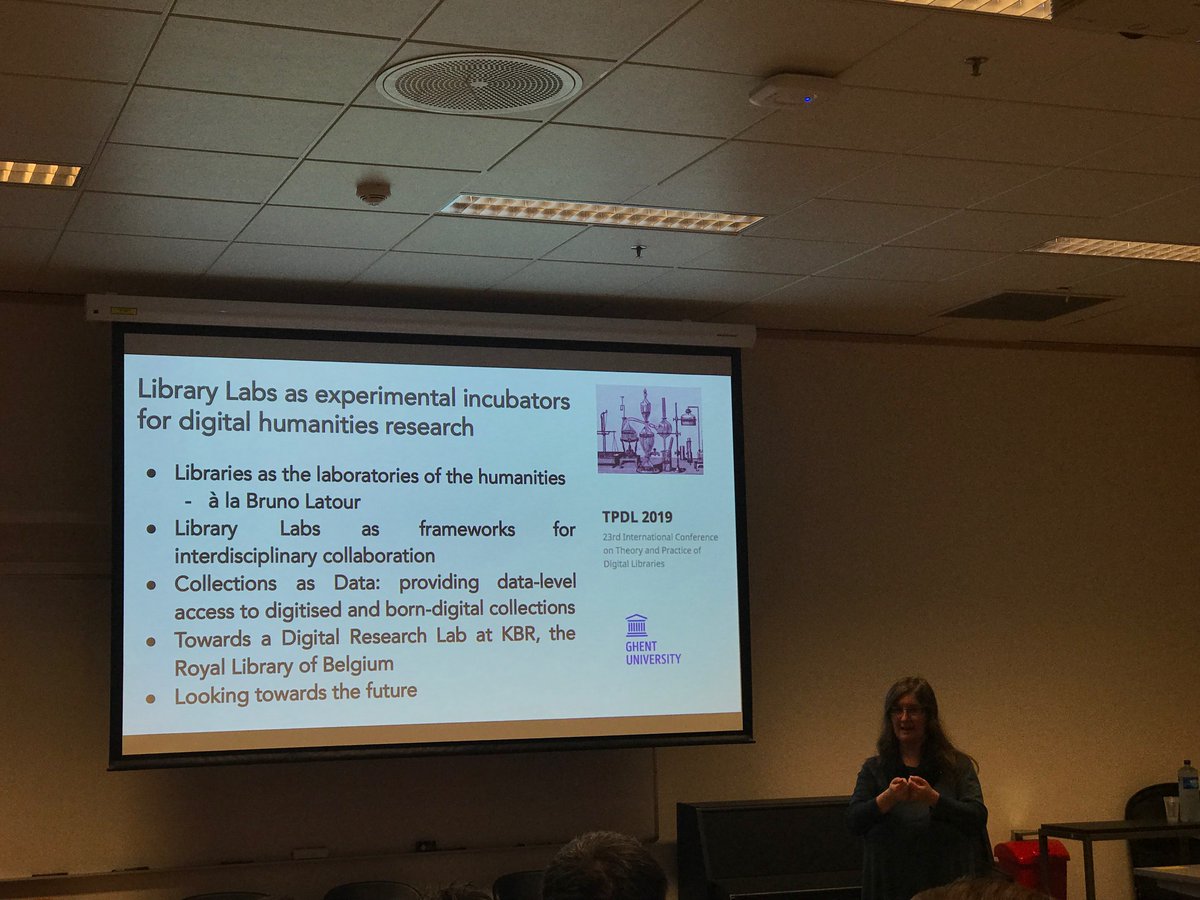 1n9r1d's tweet photo. @sallychambers3 from @dariaheu kicking off with a keynote on GLAM “labs” and collections #asdata #tpdl2019 https://t.co/fRDKZHU80r