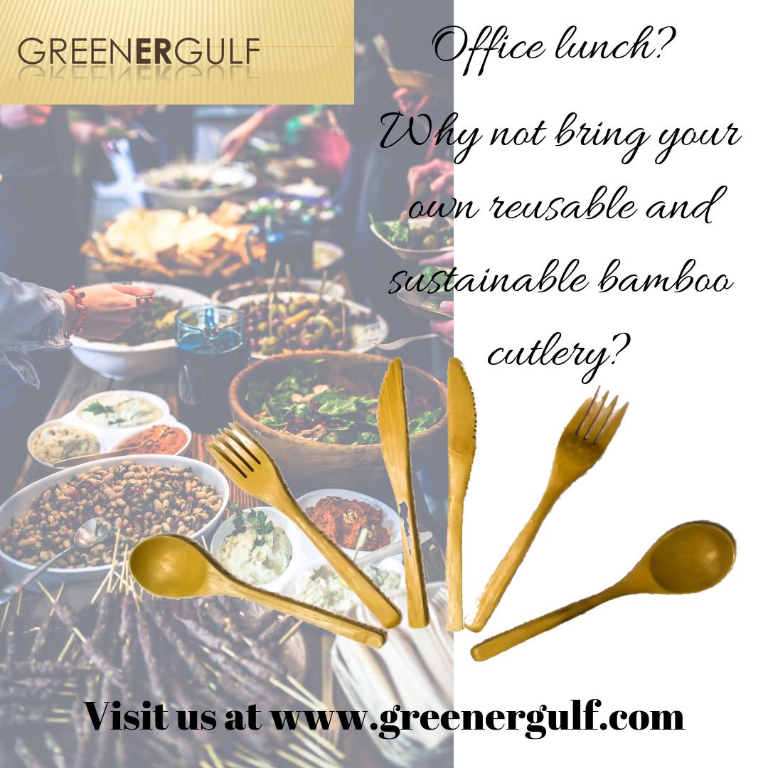 GreenerGulfGCC's tweet photo. Office lunch? 

Why not bring your own #reusable and #sustainable bamboo cutlery? 

Visit us at https://t.co/ZP2yXqdM2t for more information.

#GreenerGulf #GG #Dubai #AbuDhabi https://t.co/Svz0yjrxBK