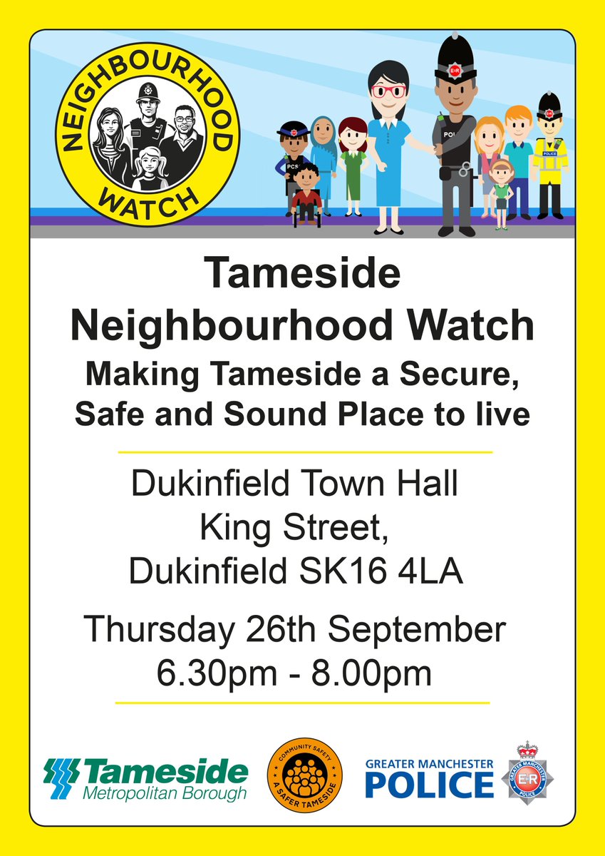 tmbc_places's tweet photo. Do you want to make Tameside a secure, safe and sound place
to live? 

Join us on Thursday 26th September to find out about the Tameside Neighbourhood Watch family and how you can get involved #tameside #neighbourhoodwatch #safetameside https://t.co/bQ4epDsCfJ