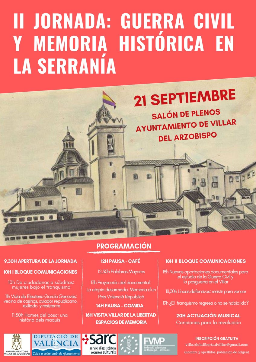 inst_estudis_PV's tweet photo. Molt interessant la II Jornada Guerra Civil i Memòria Històrica a la Serranía. El proper 21 de setembre al Villar. No hi falteu! #passatipresent #històrialocal https://t.co/cjccTpixIV