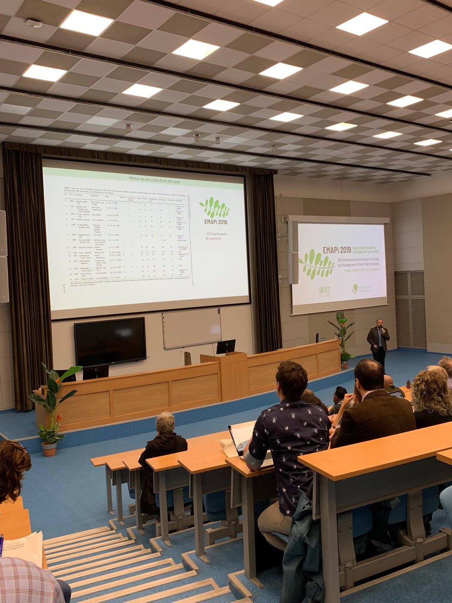 jnbarney's tweet photo. #emapi2019 kicking off with an intro by Petr Pysek followed by a litany of great talks https://t.co/zTsmOCQY1a