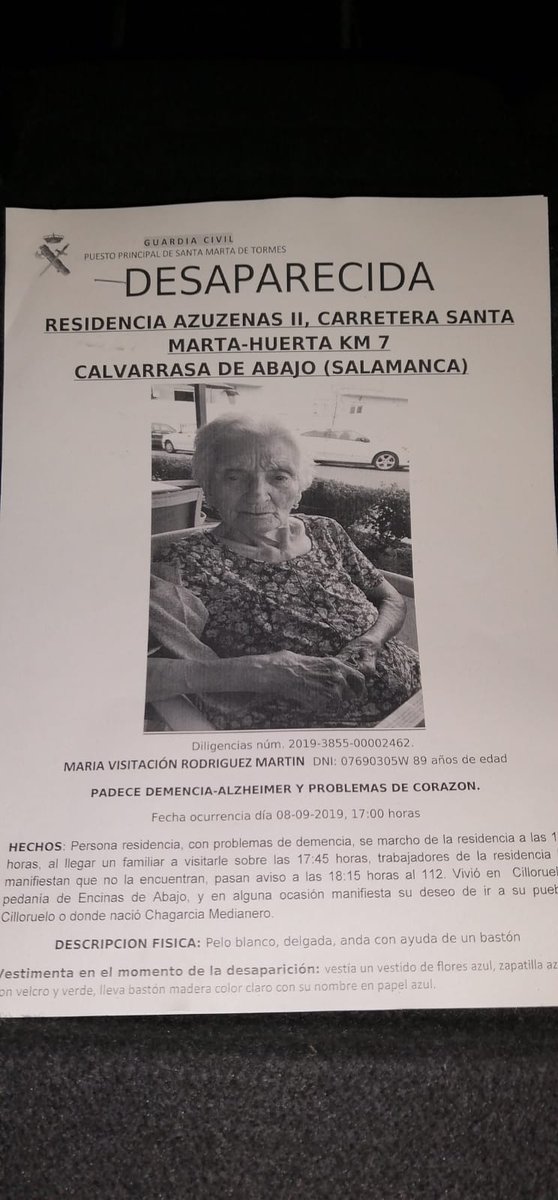 VaroRodriguez27's tweet photo. Es mi abuela. Desaparecio la tarde del domingo en  entorno de Calvarrasa de Abajo. Seguimos sin rastro.Hago llamamiento a todos los pueblos de la provincia de SALAMANCA a registrar cualquier recoveco/preguntar a cualquiera q pudiera haber ignorado el suceso @LaGacetaSA @s24horas https://t.co/cevMCn3QIy