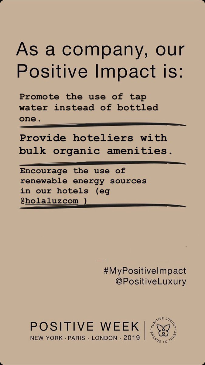 Rusticae's tweet photo. What can we do for our planet? 🌍 What is our positive impact?
- Say no to tap water.
- Provide your guests with bulk organic amenities.
- Use renewable energy sources.
@PositiveLuxury #MyPositiveImpact https://t.co/5RzZCcPiQn