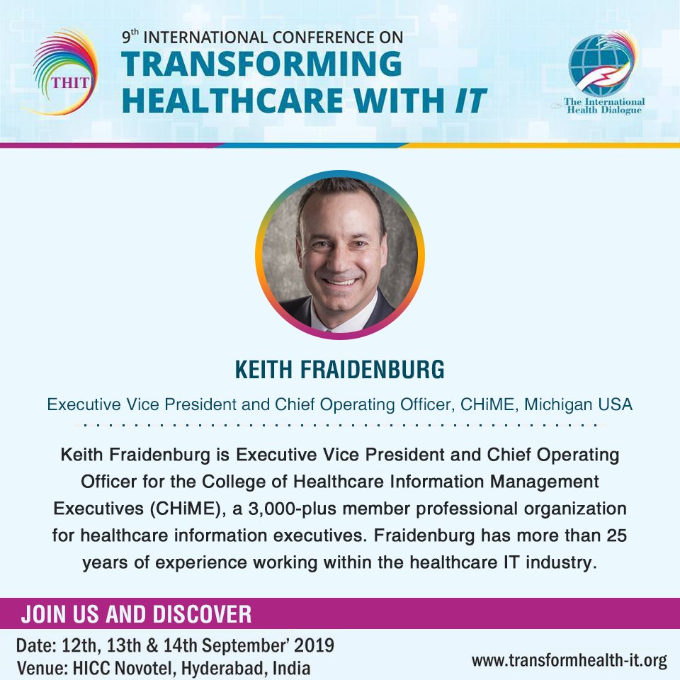 THIT2019's tweet photo. Keith Fraidenburg maintains primary responsibility for the organization’s membership services, marketing and communications, advocacy and public policy efforts, and its portfolio of education and professional development programs and services. #apollohospitals  #THITConference https://t.co/DnjA9jrGpz