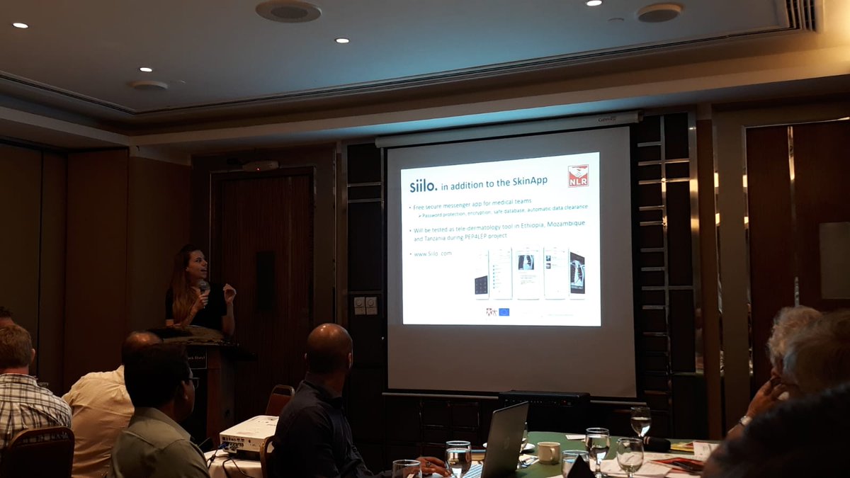 NLR_NoLeprosy's tweet photo. @anneshealthnews does a great job presenting @NLR_NoLeprosy and innovations at @ILEPAntiLeprosy pre-congress members meeting; Siilo messenger app, Redcap and the #SkinApp: a smartphone app to help health workers diagnose skin diseases. https://t.co/XItybnlo60 https://t.co/yvo8HbKGTS