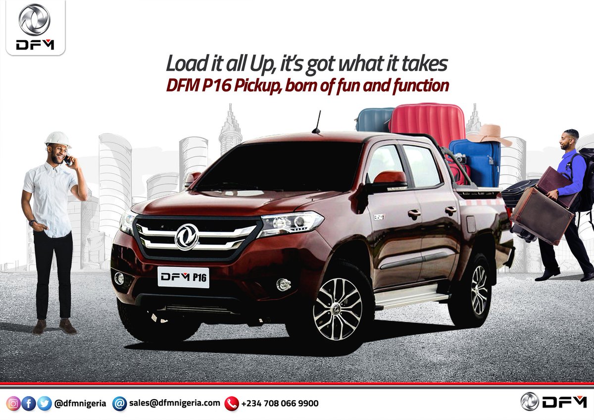 DfmNigeria's tweet photo. P16 Pickup is your work tool and also doubles as your perfect buddy for a fun-filled driving experience.
Visit our showrooms today to take it for a spin or ask for a quote, the P16 is your perfect partner any day, anytime.
#toolsdaytuesday #worktool #buddy #Pickup #DFMNigeria https://t.co/oZHHKyxucq