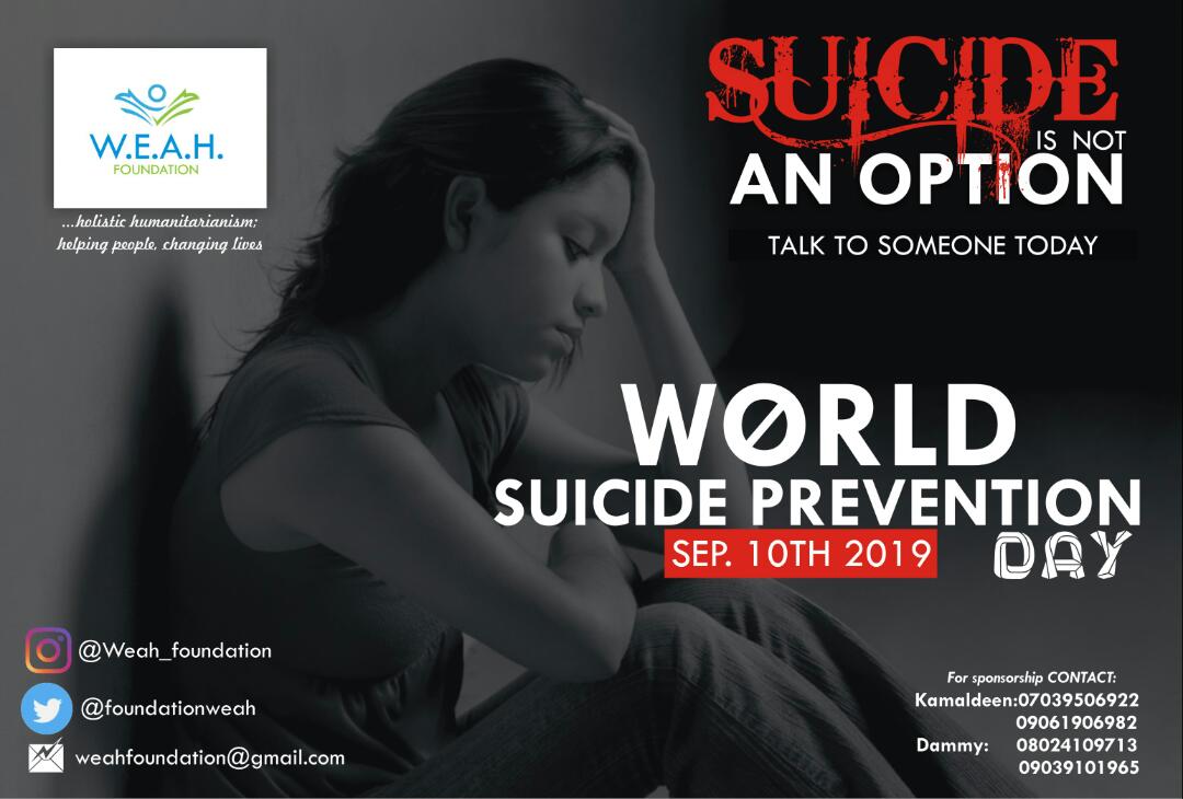 arridohbabs's tweet photo. Irrespective of the level of frustration you're going through, suicide is never an option.

#WeahSaysNoToSuicide
#WEAH
#WorldSuicidePreventionDay @FoundationWeah https://t.co/B0xl8hEScd