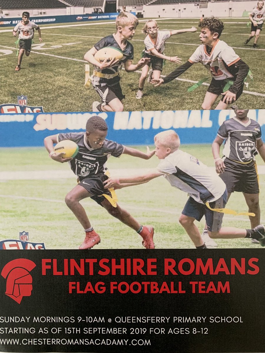 GwellaSportDev's tweet photo. NEW: Flag Football team is starting up this Sunday @QueensferryCP 9am till 10am and is for year 7 students. These sessions are free of charge. #NFL #LetsPlaySomeFootball @aura_wales  @NFLUK @ChesterRomansAF @CastellAlun https://t.co/b1w0jvp6L0