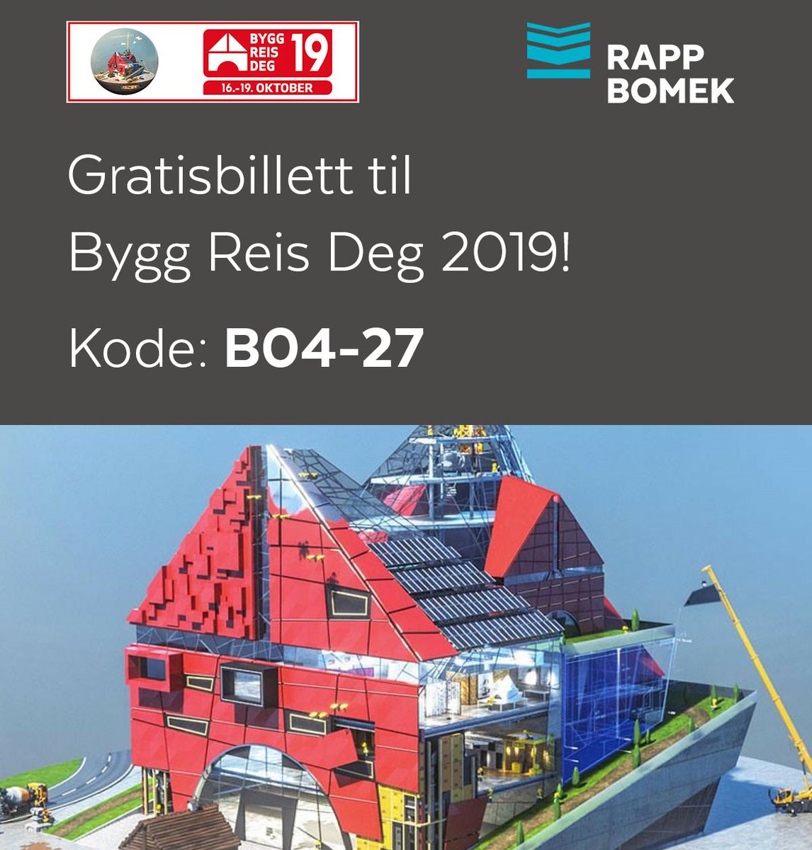 Rappbomek's tweet photo. This fall we are participating at Norway's leading building exhibition, Bygg Reis Deg. Register to get a free entrance ticket with the following code: B04-27 
https://t.co/kuSA00DFuP https://t.co/IBFkmgXgOJ