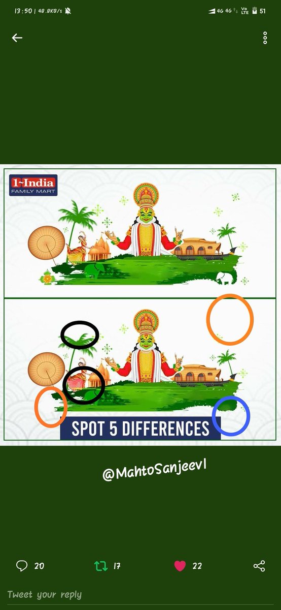 SanjeevMaht0's tweet photo. @1indfamilymart Woohoo! Here I spotted 5 Difference!
#ContestAlert #Contest #BestContest #WinPrizes #OnamContestAlert #TopContest
Join here ๐ฅ
@acidkidrock
@Aaravsingh28
@Zaaid08
@Rain_Man25
@ranchikuldeep
@karan875
@Abhishe_6
@snow_man_14
@misssmita3
@Sana_Tokre
@JainShantilal12
@prashpatel_ https://t.co/FXnoyDs2XB