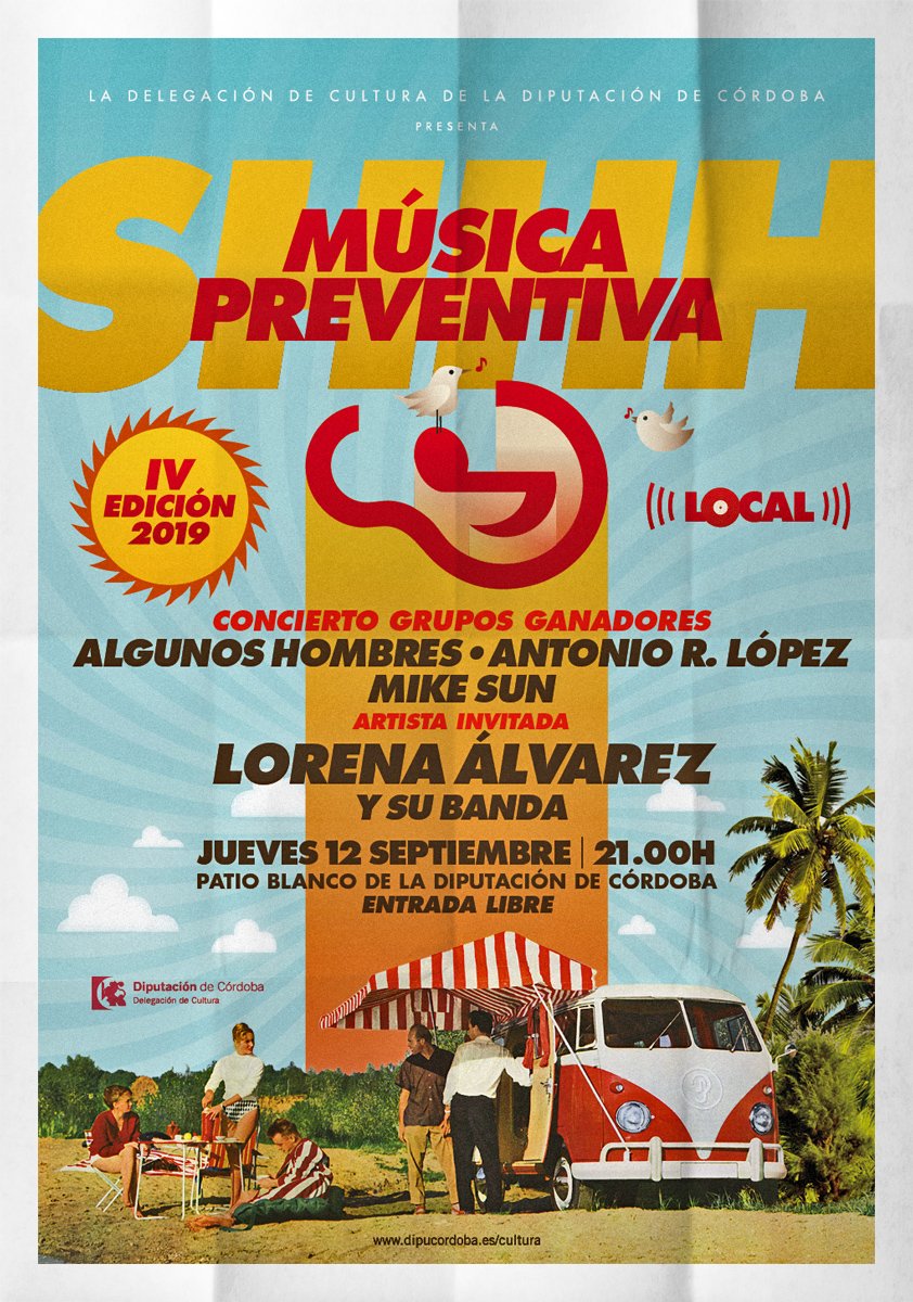dipucordoba's tweet photo. 🎤🎤🎷🎷¡NO TE LO PIERDAS! el jueves 12 a 21.00 h en patio blanco de @dipucordoba la #música de los #jóvenes talentos te espera con  ganadores del certamen #MúsicaPreventiva19.  'Algunos hombres', Antonio R. López y Mike Sun...y Lorena Álvarez como artista invitada 🎹🎸🎺 https://t.co/H9n3EvzfyP