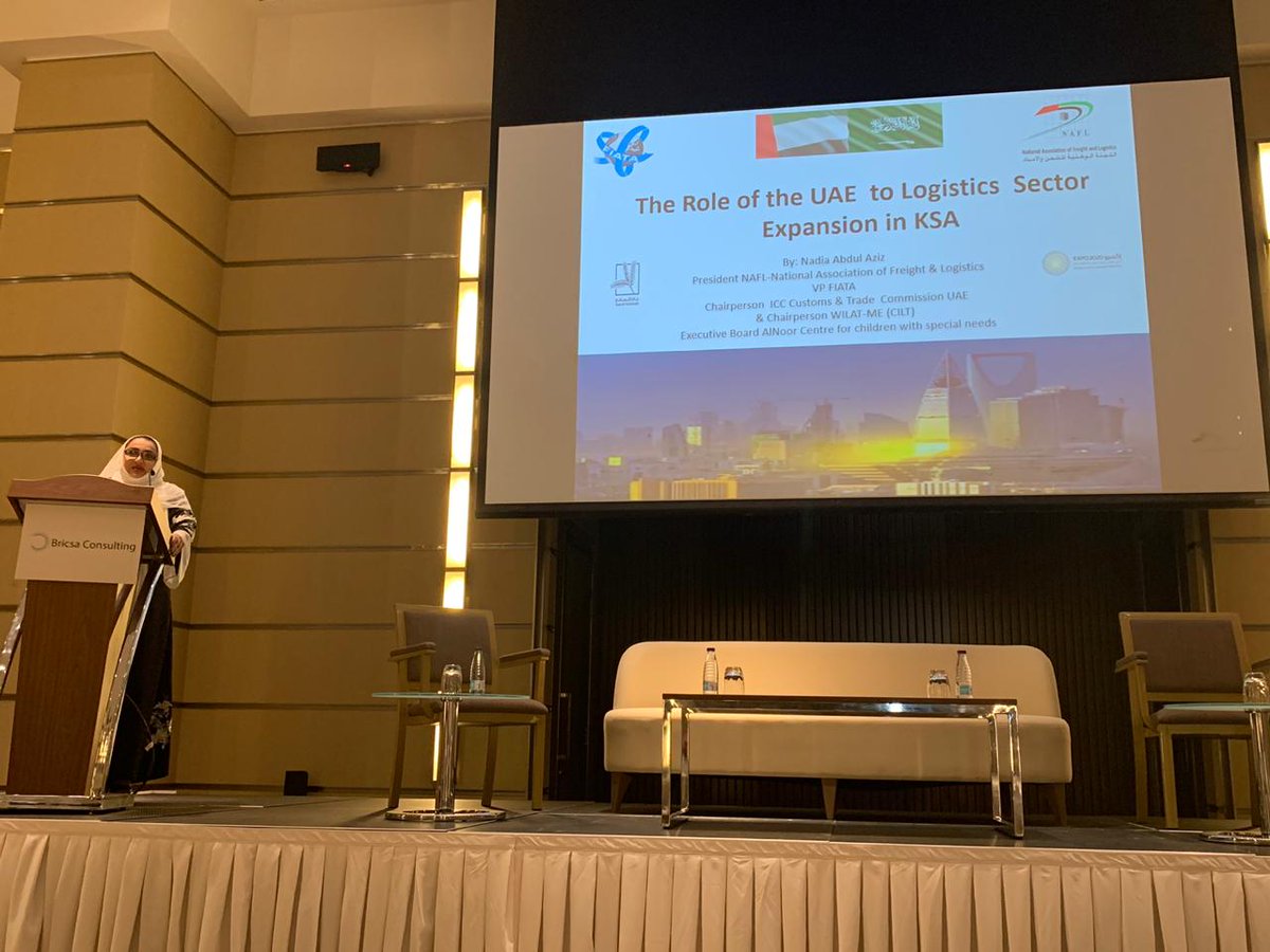 4thTransFreight's tweet photo. Ms. Nadia Abdul Aziz - President, National Association of Freight &amp; Logistics (NAFL), UAE presenting at the 4th Annual Saudi Transfreight &amp; Logistics 2019 event hosted by @BricsaConsultin
To know about our conferences visit: https://t.co/OR5mtsWy6O
#TransFreight #SaudiArabia https://t.co/kJkE9YK8gs