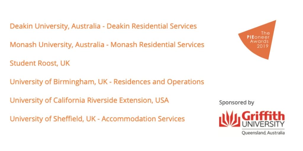 Congratulations to the finalists for the"Accommodation provider of the year award" category!  This category is sponsored by <a href="/Griffith_intl/">Griffith International</a> #PIEoneers19 #intled