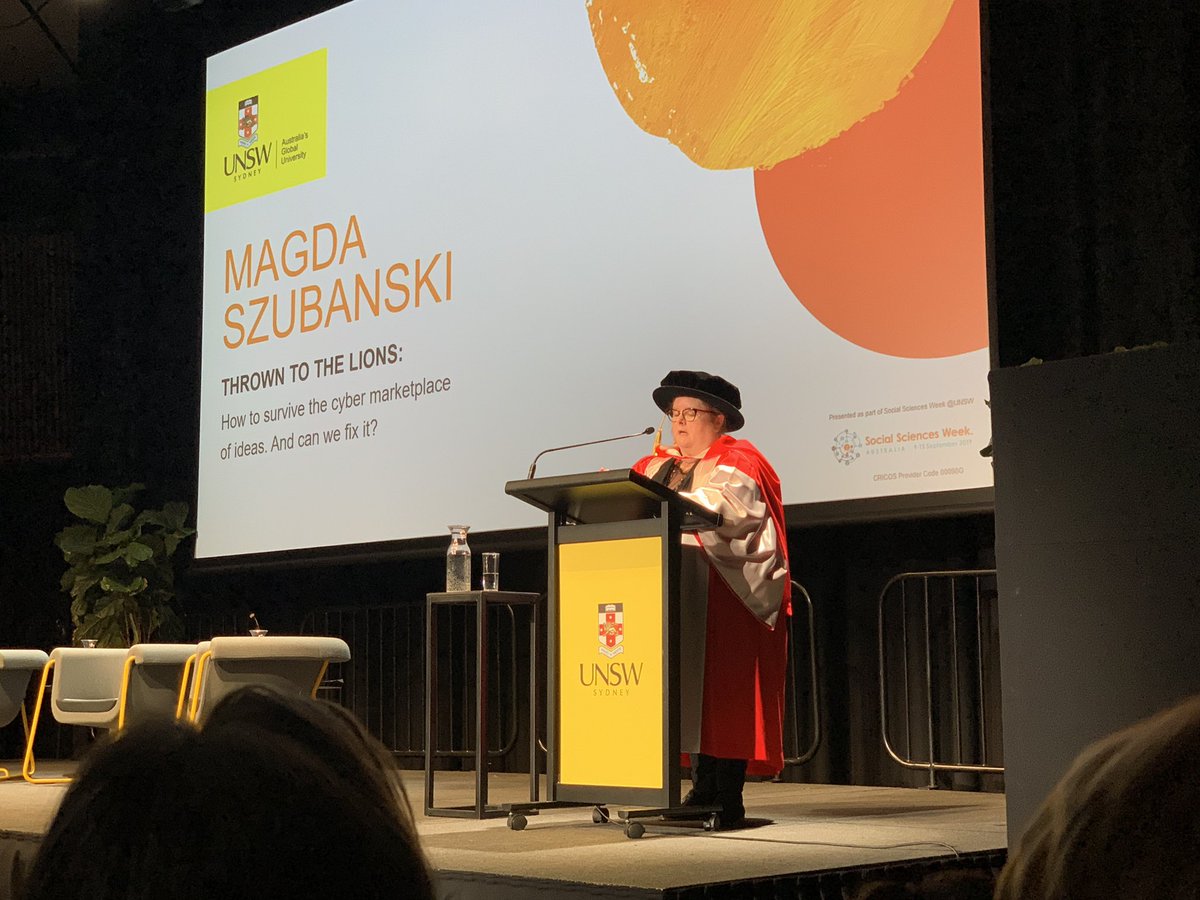 The amazing @MagdaSzubanski delivering her keynote @UNSW #socialsciencesweek address on the the importance of communication and how to survive the cyber marketplace of ideas. @UNSWArts @HumanRightsUNSW