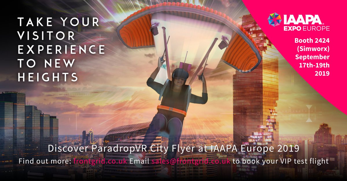 frontgrid's tweet photo. Are you a visitor attraction looking for new & innovative ways to engage guests? Discover #ParadropVR at #IAAPA Expo Europe - contact us now to book your VIP test flight!
#IAAPAExpoEurope #IAAPA @IAAPAEMEA # https://t.co/1a4hkyjFPw