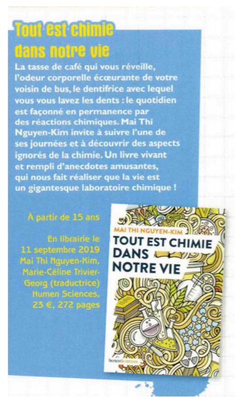 AmandineDumasT's tweet photo. La vie, ce grand laboratoire chimique, qui a inspiré Mai Thi Nguyen-Kim pour son dernier livre "Tout est chimie dans notre vie" - Une recommandation de la Revue Cosinus @humensciences @maithi_nk https://t.co/wT3CwjTIcf