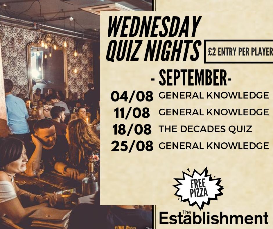 𝐒𝐄𝐏𝐓𝐄𝐌𝐁𝐄𝐑 𝐐𝐔𝐈𝐙 𝐃𝐀𝐓𝐄𝐒 📆 Already one Quiz down in September but we have 3 more to go! Every Wednesday with free pizza for all teams and fantastic prizes! Enter a team now! 🧠
