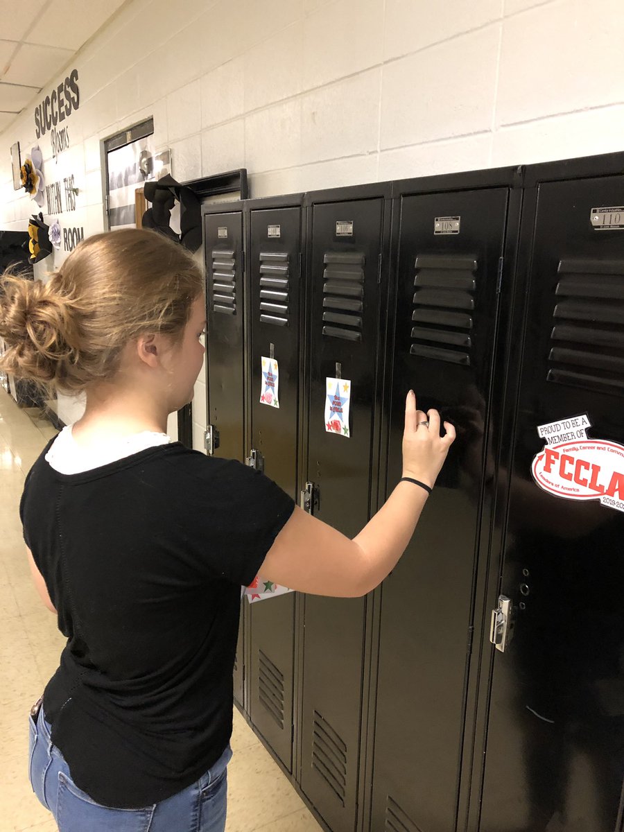 PurdyFBLA's tweet photo. Lucas and Jaci are hanging locker signs this morning encouraging membership in Purdy FBLA!  See Miss Wright or Mrs. Brown to pay $15 dues. https://t.co/eWqudIkvaN