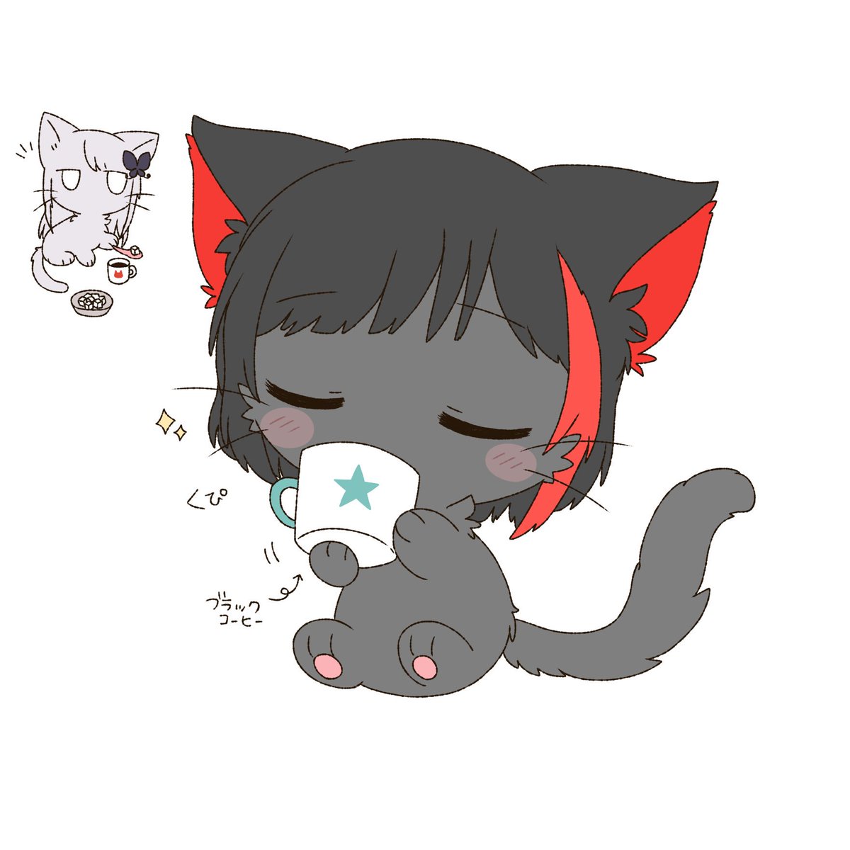 cat animalization cup closed eyes no humans white background holding cup  illustration images