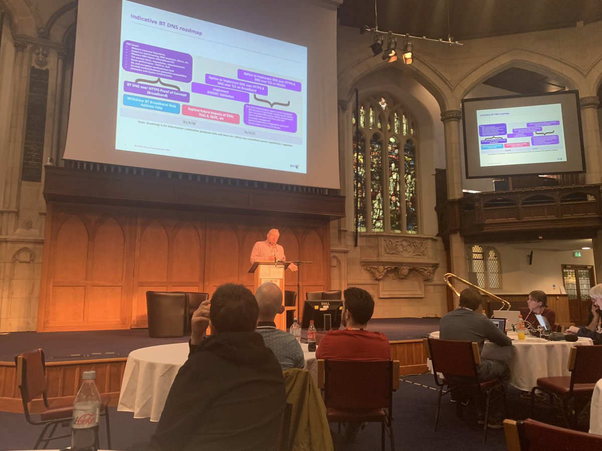 IRL_NetNI's tweet photo. DNS over HTTPS progress with Andy Fidler of BT. @uknof #UKNOF44 #LoveNetworks #NetEng #NetOps #DevOps @ComePeerWithMe @inognet @IRL_NetNI  @VisitBelfast @VisitBelfastBiz https://t.co/VkqN1XSsyk
