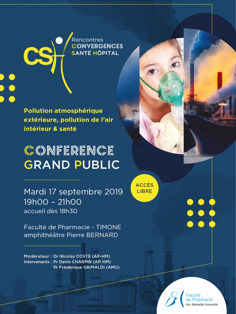 AP-HM - Hôpitaux Universitaires de Marseille (@aphm_actu) on Twitter photo CONFÉRENCE GRAND PUBLIC SUR LA #POLLUTION DE L’AIR
Mardi 17 septembre 2019 19h-21h
Faculté de Pharmacie #Marseille
Réunion gratuite ouverte à tous avec le Pr CHARPIN (#APHM <a href="/aphm_actu/">AP-HM - Hôpitaux Universitaires de Marseille</a>) & le Pr GRIMALDI (#AMU @univamu). Modérateur : Dr COSTE (AP-HM)
ℹ️bit.ly/2k9PIl7 CONFÉRENCE GRAND PUBLIC SUR LA #POLLUTION DE L’AIR
Mardi 17 septembre 2019 19h-21h
Faculté de Pharmacie #Marseille
Réunion gratuite ouverte à tous avec le Pr CHARPIN (#APHM <a href="/aphm_actu/">AP-HM - Hôpitaux Universitaires de Marseille</a>) & le Pr GRIMALDI (#AMU @univamu). Modérateur : Dr COSTE (AP-HM)
ℹ️bit.ly/2k9PIl7