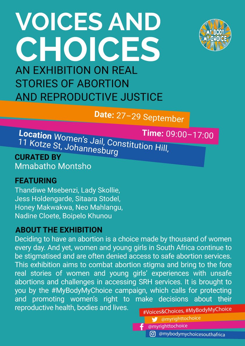 Deciding to have an abortion is a choice made by thousands of women every day. In fact, we all know someone who has had an abortion. It’s time to end the silence. Visit the #Voices&amp;Choices exhibition from 27-29 Sep <a href="/VisitConHill/">Constitution Hill SA</a> and join the movement to end abortion stigma.
