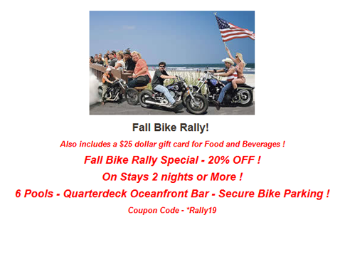 mbbw's tweet photo. Myrtle Beach Resort Vacations
5905 S. Kings Hwy
Myrtle Beach, SC 29575
Fall Rally Special - 9/28 – 10/6/2019
Coupon Code -*Rally19 - Stay 2 nights or more get 20% off plus a $25.00 dollar gift card for food and beverage “Call Joy Macbay at 1-888-826-4018 https://t.co/qMrS5ube5p https://t.co/Q58ZVmzJe7