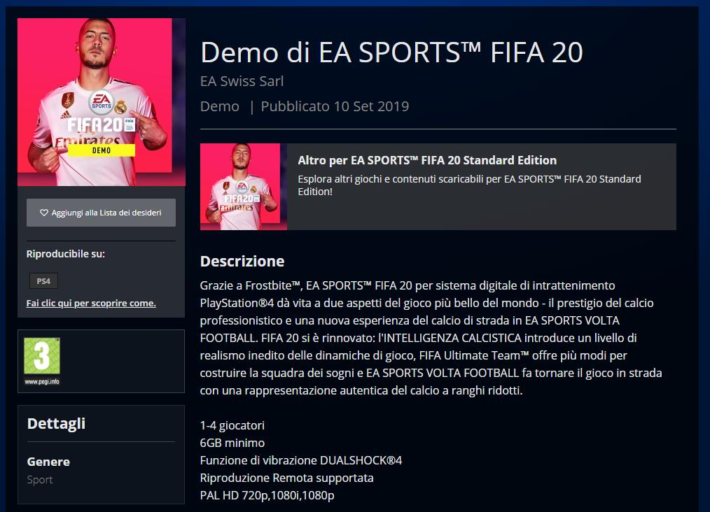 weareutita's tweet image. #FIFA20 DEMO disponibile su #PSNStore ma NON è ancora possibile scaricarla.

Nuove info a brevissimo!