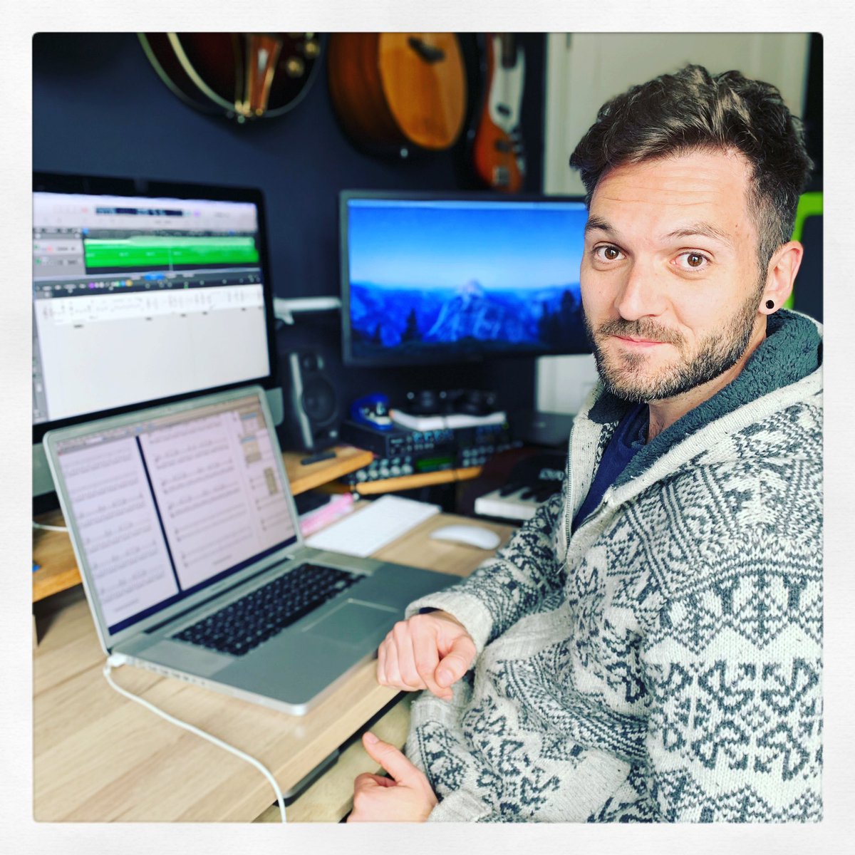 thedaydreamclub's tweet photo. How many screens do you need Adam 😂 Todays been a day of composing &amp; transcribing ready for the new release which looks like it could be in your ears as soon as November 🥳😆 eeeeeeek, exciting!!
#newmusic #transcribeTuesday #composer #logicprox #sibelius #notating #scoring https://t.co/is3BnYbl8Y