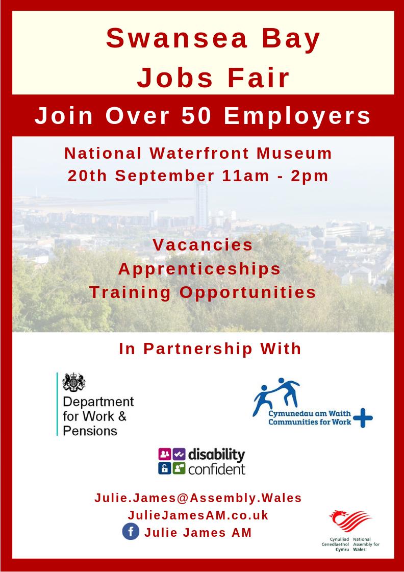 Looking for #Jobs apprenticeships or training opportunities? Head to National Waterfront Museum on 20th September 2019 for Swansea Bay Jobs Fair between 11am to 2pm. Over 50 employers in attendance so bring your #CV #SwanseaJobsfair
@JulieJamesAM @AbertaweWorking