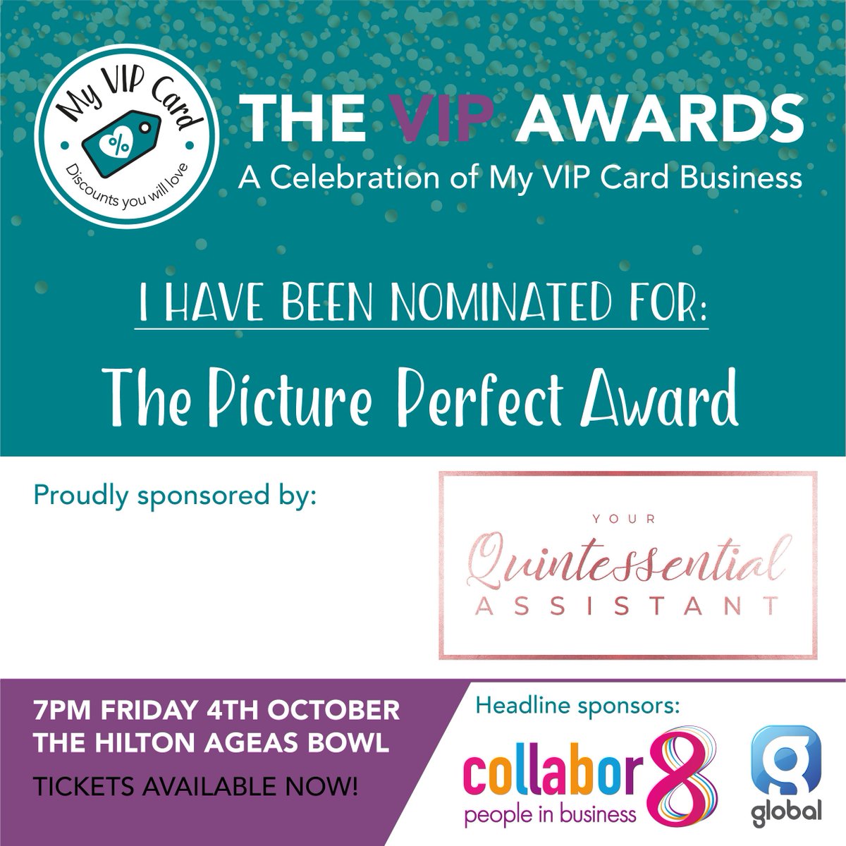 VOTING CLOSES TODAY!!

We announced a couple of weeks ago that we have been nominated for a #VIPAWARD2019 in 'The Picture Perfect Award' category, sponsored by <a href="/YourQuintAssist/">Helen Kelley - Your Quintessential Assistant</a>. PLEASE VOTE HERE: loom.ly/0SRdzB0