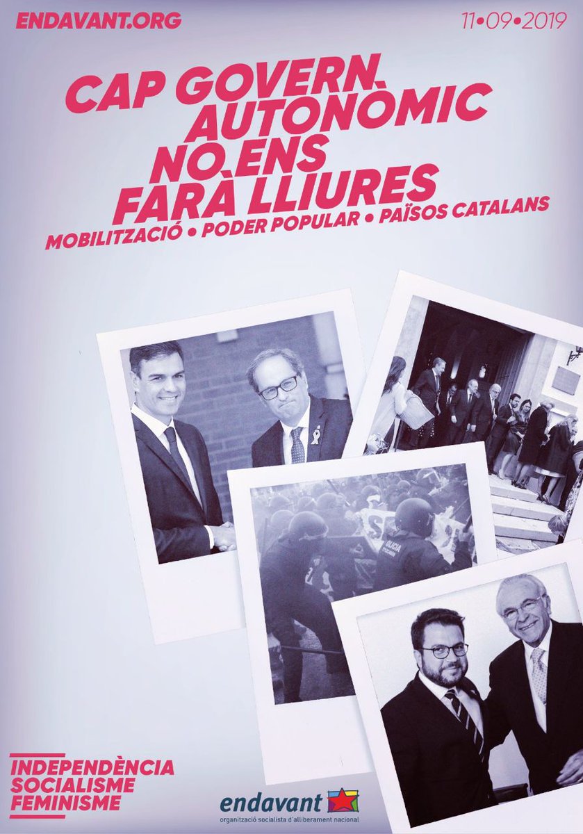 #11S | Omplim els carrers en defensa de la independència dels Països Catalans socialistes i feministes.

👉Per l'1-O i la llibertat de les preses i exiliades 

👉Lluita combativa i mobilització popular contra l'Estat i el processisme
