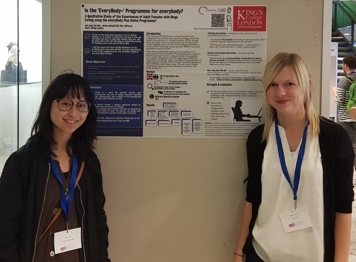 kingsedresearch's tweet photo. Research assistant Vanessa Yim presenting her qualitative work on participants’ experiences of an online guided self-help programme for bulimic-type eating disorders at The European Society for Research on Internet Interventions in Copenhagen @ESRII2019CPH @ICareKCL https://t.co/zEPFq3Eacz