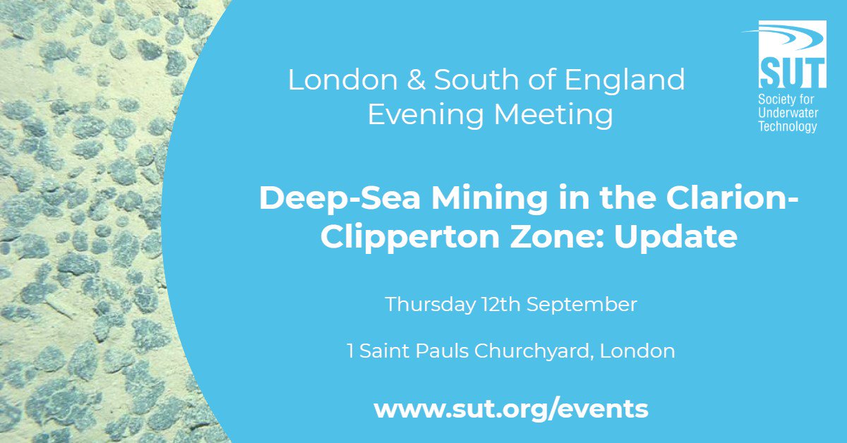 SUT_Events's tweet photo. London &amp; South of England Evening Meeting at 
@genesis_limited

Join us this Thursday 12th September to hear Dr Philomene Verlaan discuss Deep Sea Mining for Nodules.
Registrations 17:30, Presentation 18:00
More information &amp; registration: https://t.co/q32lt4RjAI
 #SUT #SUTEvents https://t.co/8PIYEZHbuE