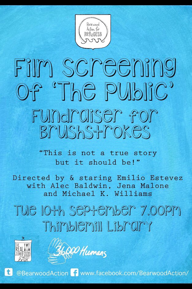 BearwoodAction's tweet photo. 7pm tonight at #thimblemilllibrary we’re raising funds for @Brushstrokes66 with a film screening of #thepublic https://t.co/OtAiX6x454