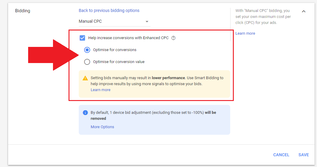 stevenjohns21's tweet photo. GOOGLE ADS: *NEW* Two new optimisation options for manual CPC have been quietly released.

This looks a clever way to get the old school "manual CPC2 users to get them to switch to smart bidding while have manual CPC selected as a bidding strategy?

#ppcchat #ppc 
@GoogleAds https://t.co/8yfH5K3p7q