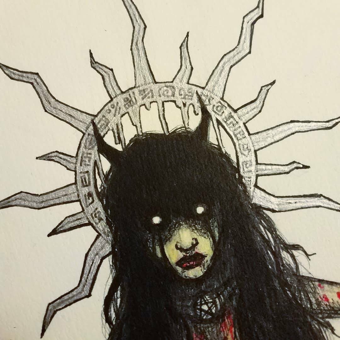 LuckyCrowTweets's tweet photo. 💀👑Lady of Darkness👑💀
I drew this a couple years ago because I saw a tattoo with a face like hers and I was inspired 🤘🏻🔥
#art #sketch #traditionalart #ink #inked #demon #female #darkart #occultart #fantasyart #darkfantasy #demonday #creepyart #illustration #ladyofdarkness https://t.co/GViQQKRiHL