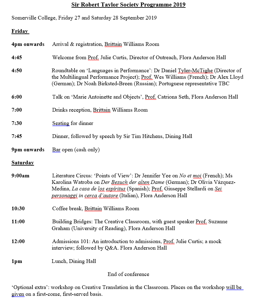 SirRobTaylorSoc's tweet photo. Last chance to book for this year's @OxfordModLangs teachers' conference! Booking closes tonight at 11pm. Programme 👇 Booking: https://t.co/ceQNZ8J3PO We have a couple of bursaries left for state schools #MFLTwitterati @UniofOxford @OxHumanities https://t.co/SKZ4ArTWJC