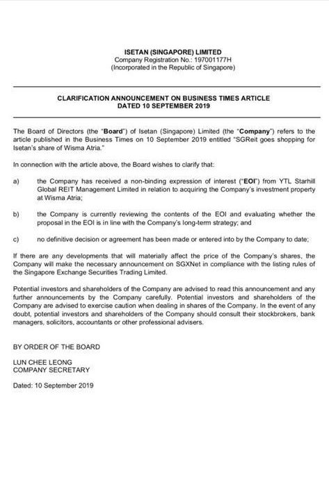 Boomz. This confirms <a href="/BusinessTimes/">The Business Times</a> story today    businesstimes.com.sg/real-estate/sg… Question - is this a disclosable development that ought to have been issued before BT’s scoop?