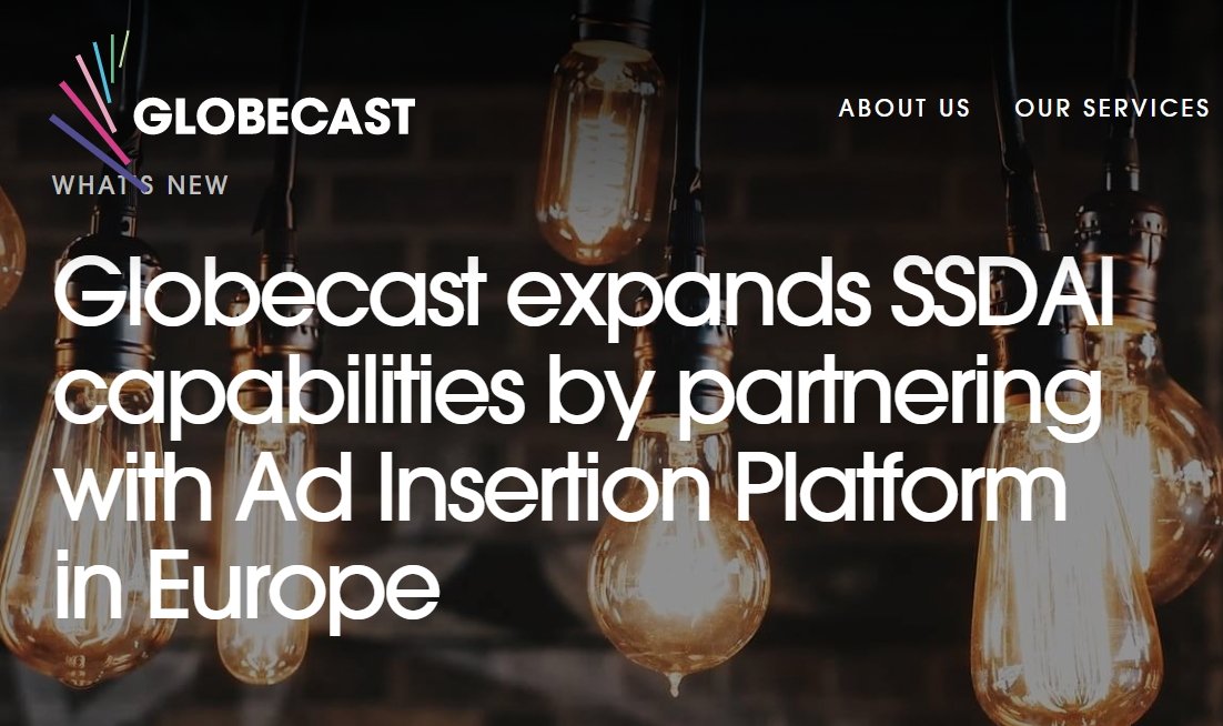 Globecast's tweet photo. We've partnered with Ad Insertion Platform in Europe to increase our #SSDAI capabilities across our TV Everywhere suite of #ott services. Come and see us on stand 1.A29 at #ibc2019 #ibcshow. https://t.co/2Y5wMb2LSW https://t.co/vomPkNLgjD