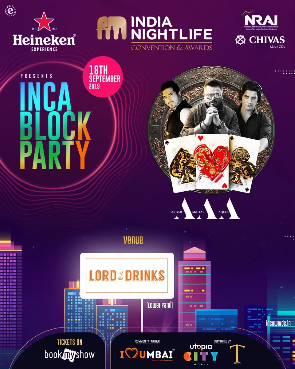 INCAwardsdotin's tweet photo. There's something for everybody at INCA 2019 Block Party. Our 3 aces &amp; some of the finest Bollywood djs of India, @djakhtar @DJAQEELFOREVER @akbarsami_sami featuring @DjClementDsouza will be playing at @LOTD_India !
It's gonna be a 🔥 scene!
Link in our bio.
#INCABlockParty https://t.co/sigjmXHdnJ