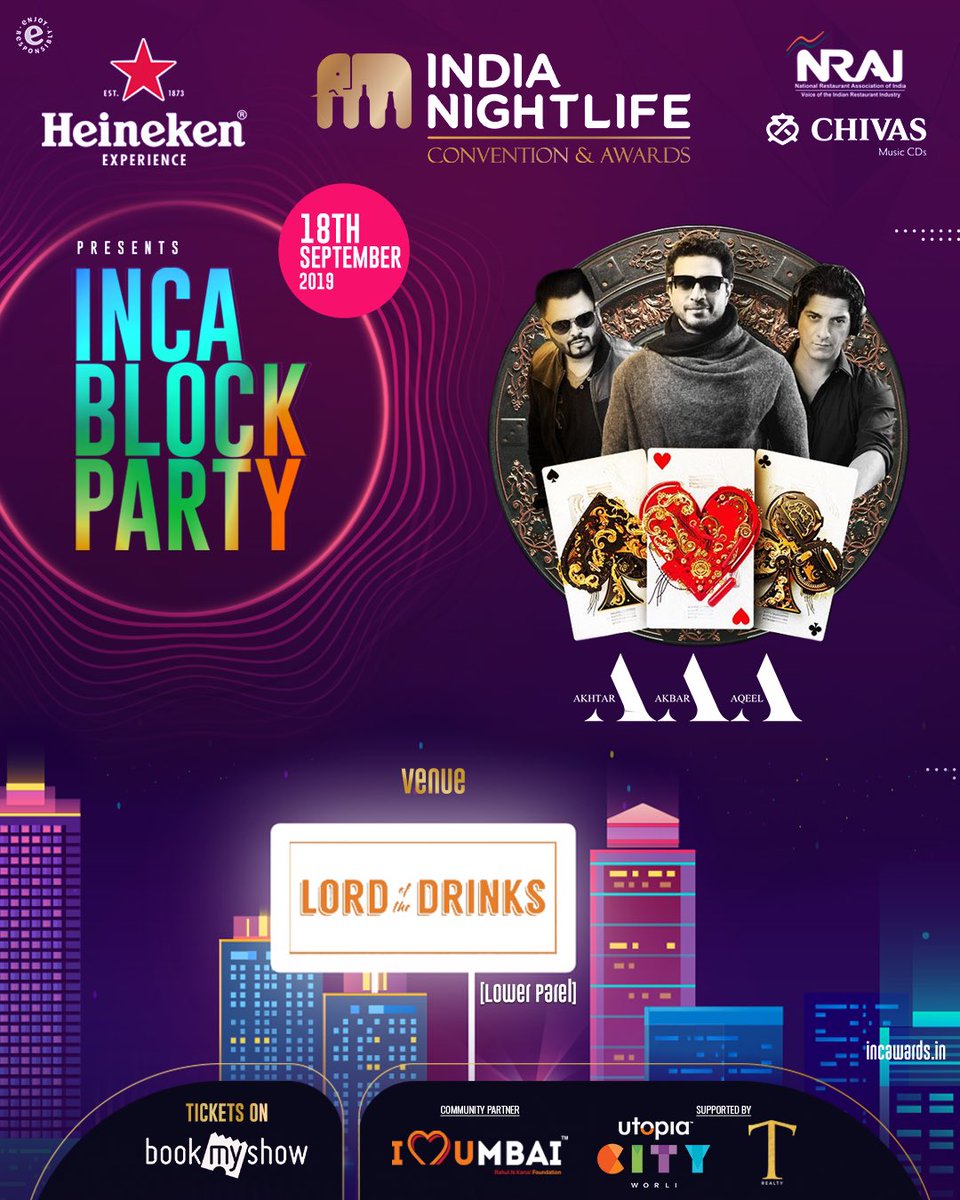 INCAwardsdotin's tweet photo. There's something for everybody at INCA 2019 Block Party. Our 3 aces &amp; some of the finest Bollywood djs of India, @djakhtar @DJAQEELFOREVER @akbarsami_sami featuring @DjClementDsouza will be playing at @LOTD_India !
It's gonna be a 🔥 scene!
Link in our bio.
#INCABlockParty https://t.co/sigjmXHdnJ